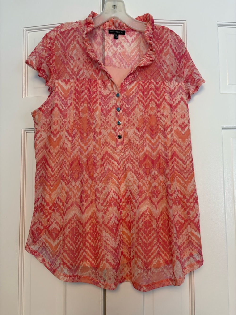 Ava & Grace Flutter Sleeve Ruffle Collar Pink/Coral Blouse XL M7